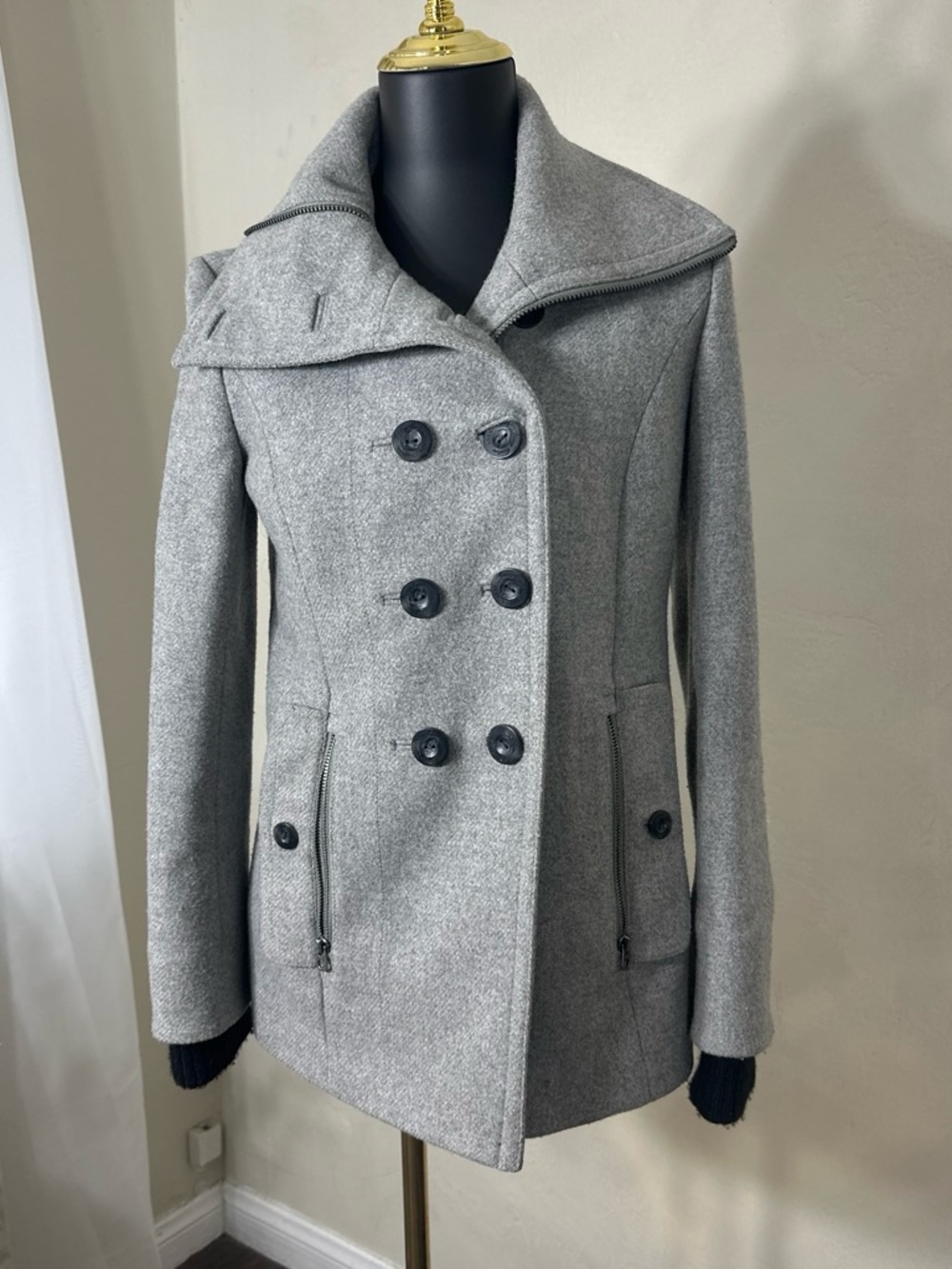 Juicy Couture Grey Double-Breasted Wool Peacoat